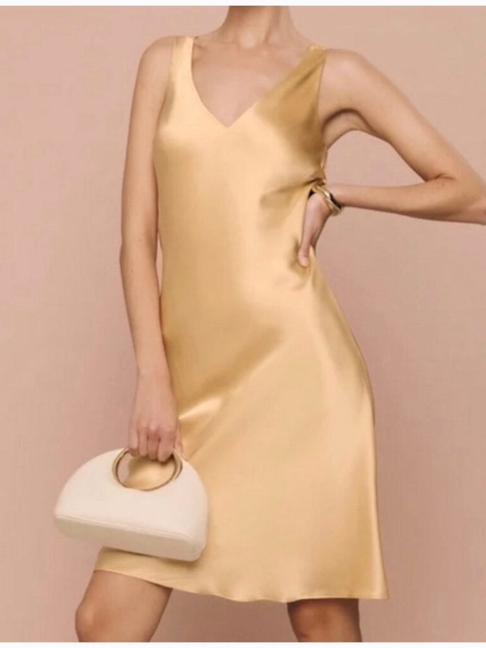 Reformation White Peach 100% Silk Lila Dress